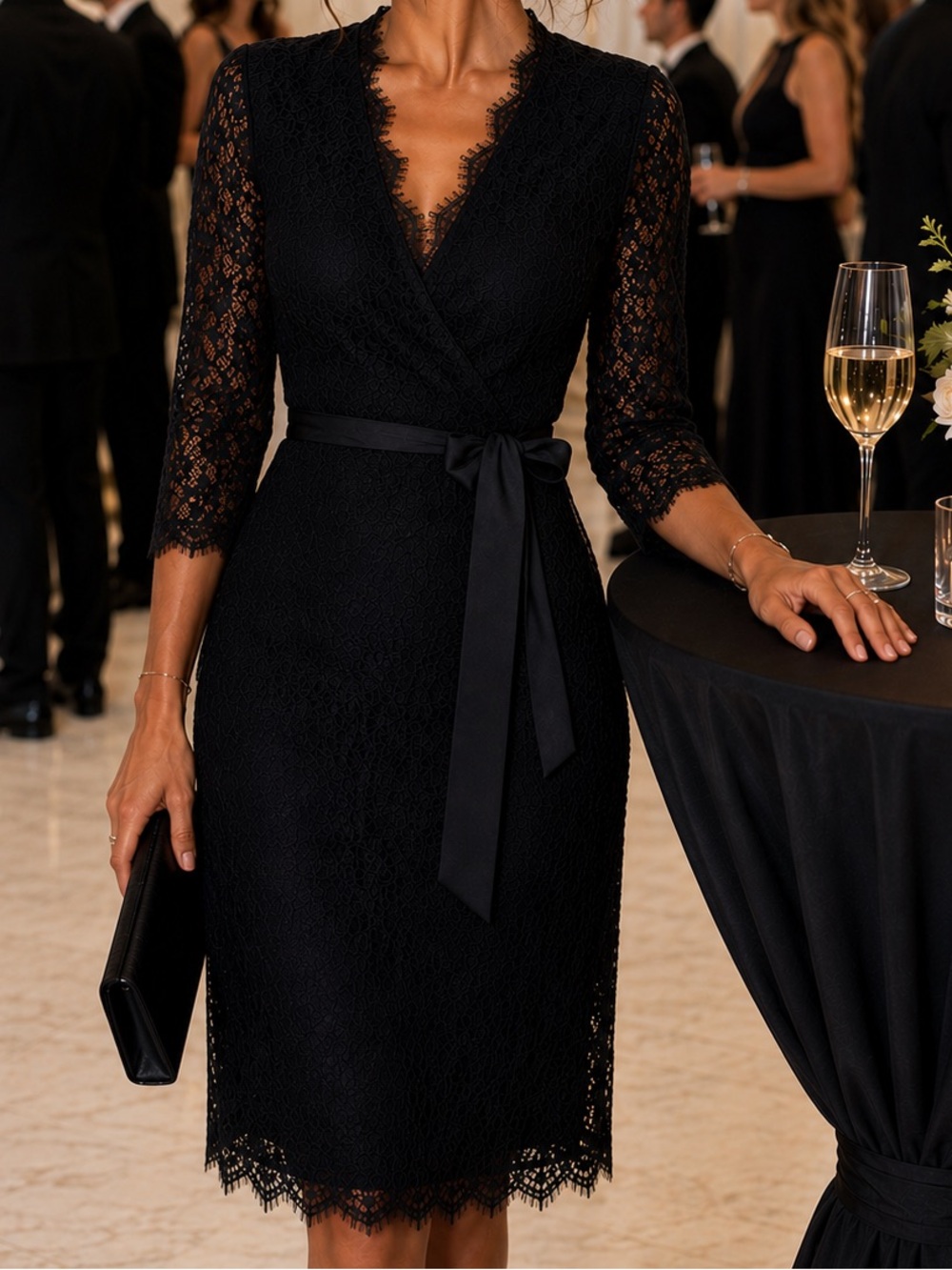 Brand new Diane von Furstenberg Juliana Black Wrap Lace Dress Size 2/ XS